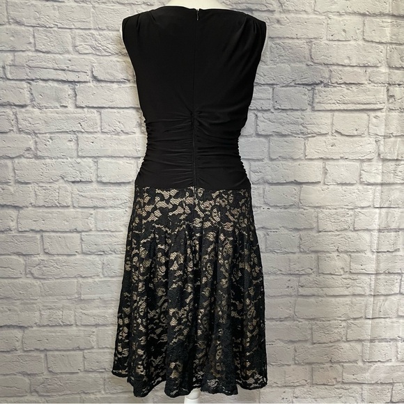 FRANK Lyman Design Cowl Neck Floral Lace Skirt Ruched Bodice A Line Dress Size 6 - Picture 7 of 12